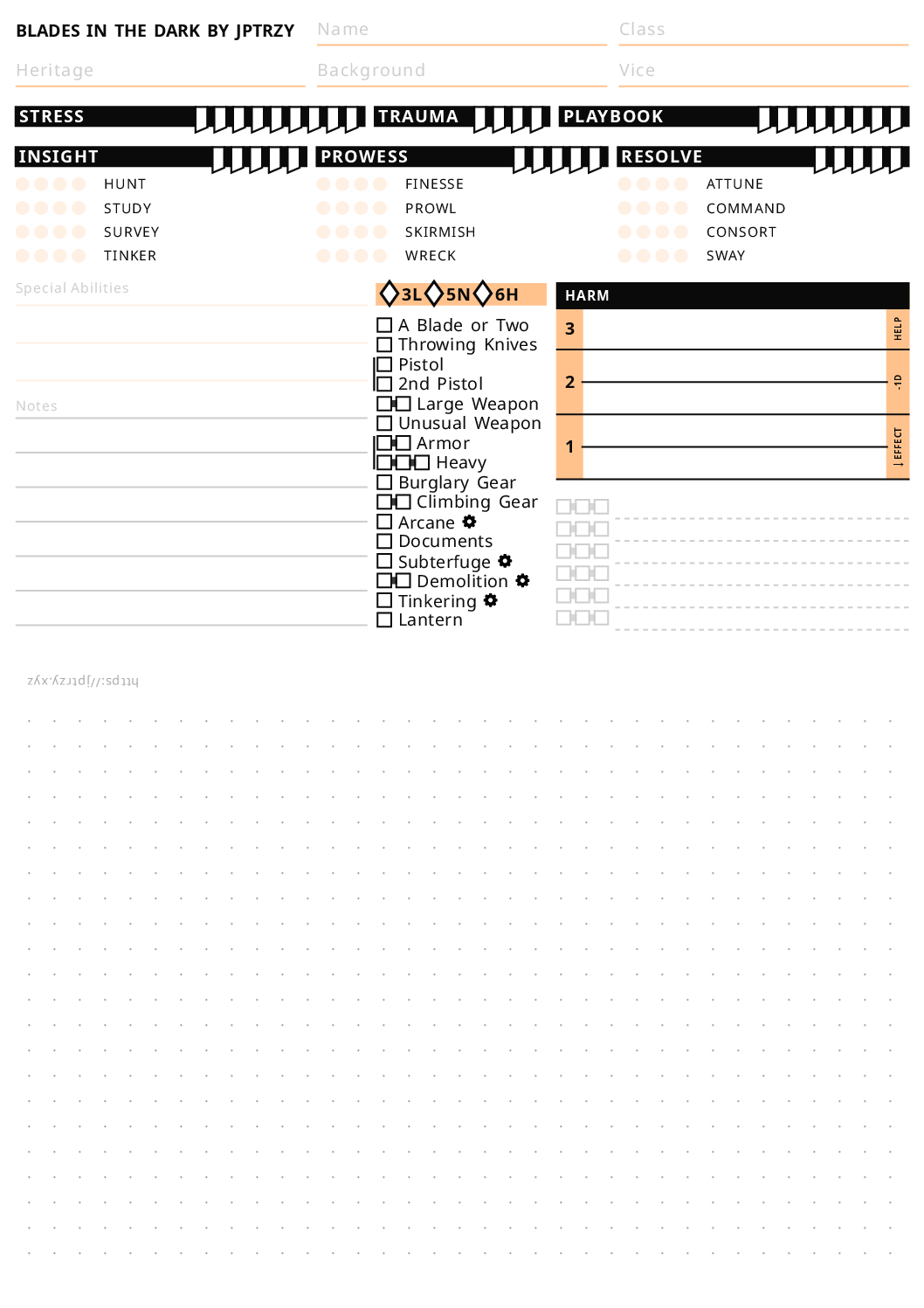 Character sheet